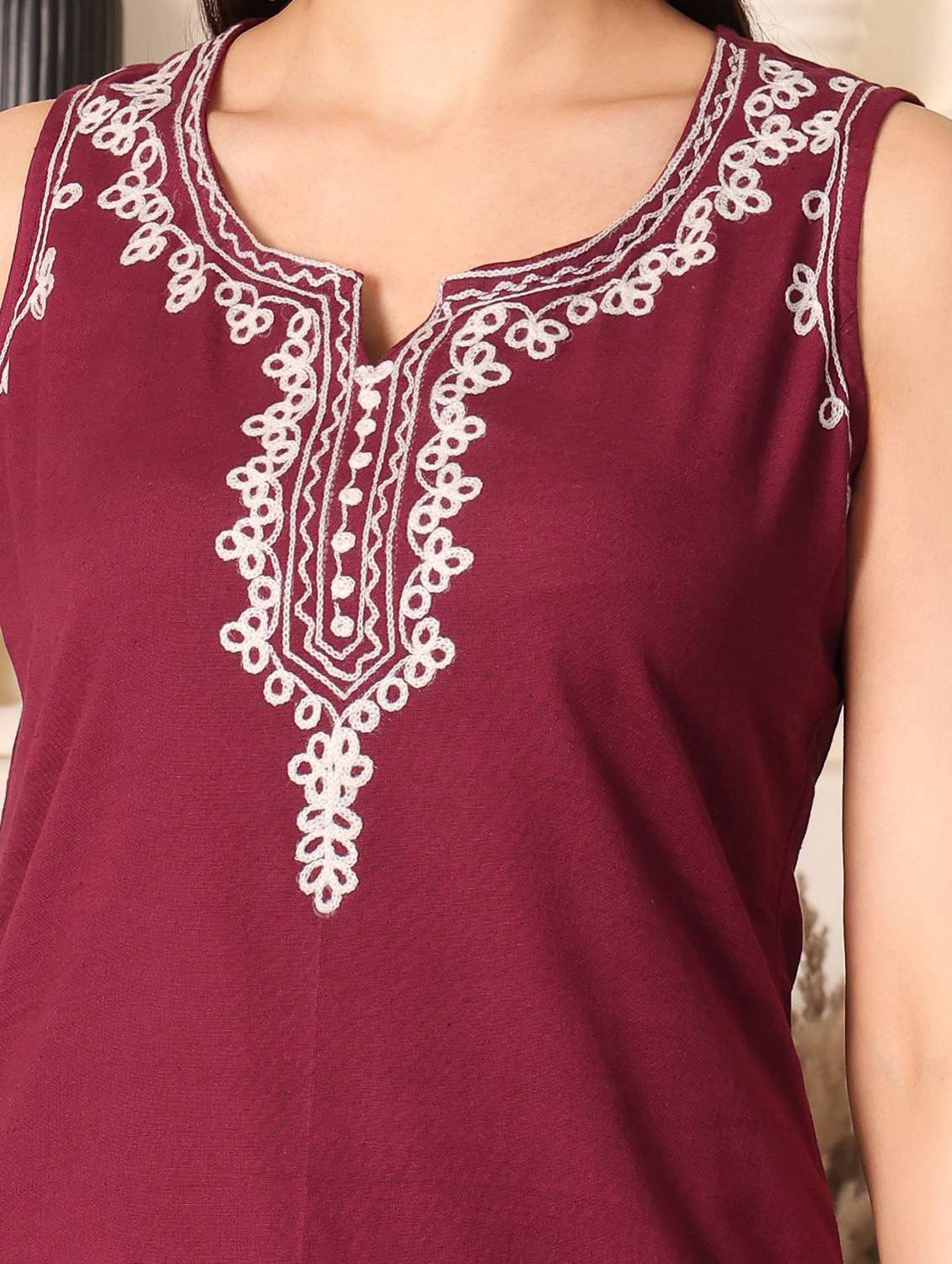 women solid with work notch neck straight kurti - 22385329 -  Standard Image - 1