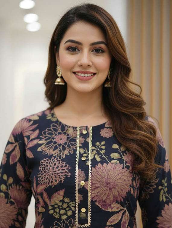 women printed three quarter sleeve kurta and pant set - 22385331 -  Standard Image - 1