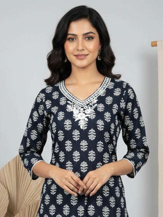 women printed three quarter sleeve kurta and pant set - 22385333 -  Standard Image - 1