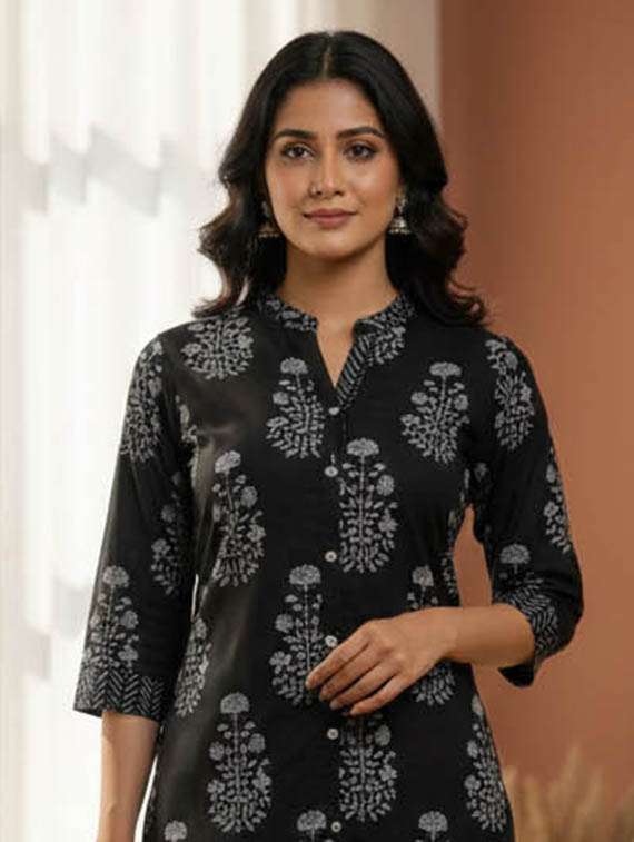 women printed three quarter sleeve kurta and pant set - 22385334 -  Standard Image - 1