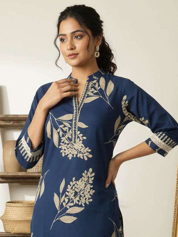 women printed three quarter sleeve kurta and pant set - 22385335 -  Standard Image - 1