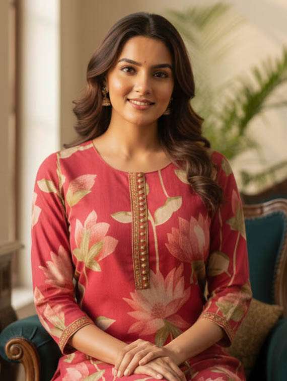 women printed three quarter sleeve kurta and pant set - 22385336 -  Standard Image - 1