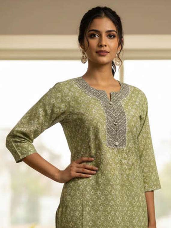 women printed three quarter sleeve kurta and pant set - 22385337 -  Standard Image - 1