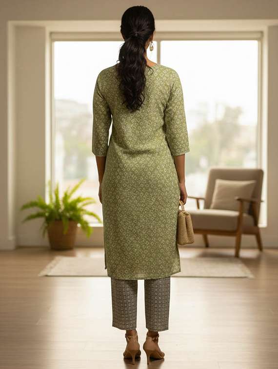 women printed three quarter sleeve kurta and pant set - 22385337 -  Standard Image - 4