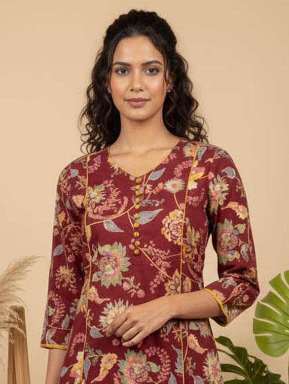 women printed three quarter sleeve kurta and pant set - 22385338 -  Standard Image - 1