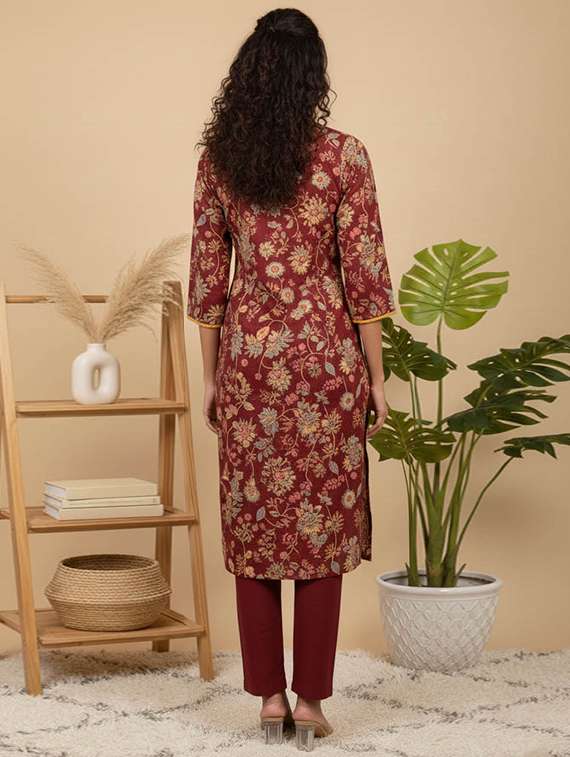 women printed three quarter sleeve kurta and pant set - 22385338 -  Standard Image - 4