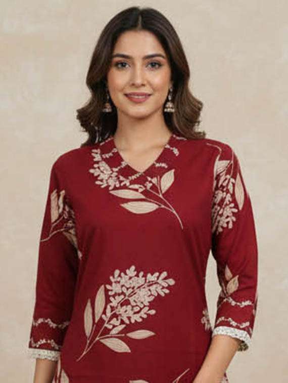 women printed three quarter sleeve kurta and pant set - 22385339 -  Standard Image - 1