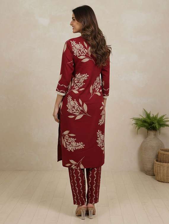 women printed three quarter sleeve kurta and pant set - 22385339 -  Standard Image - 4