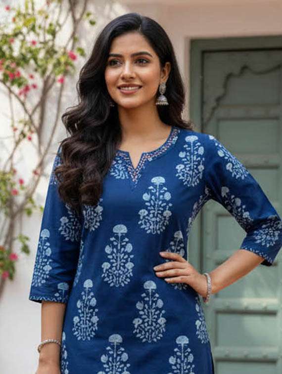 women printed three quarter sleeve kurta and pant set - 22385342 -  Standard Image - 1
