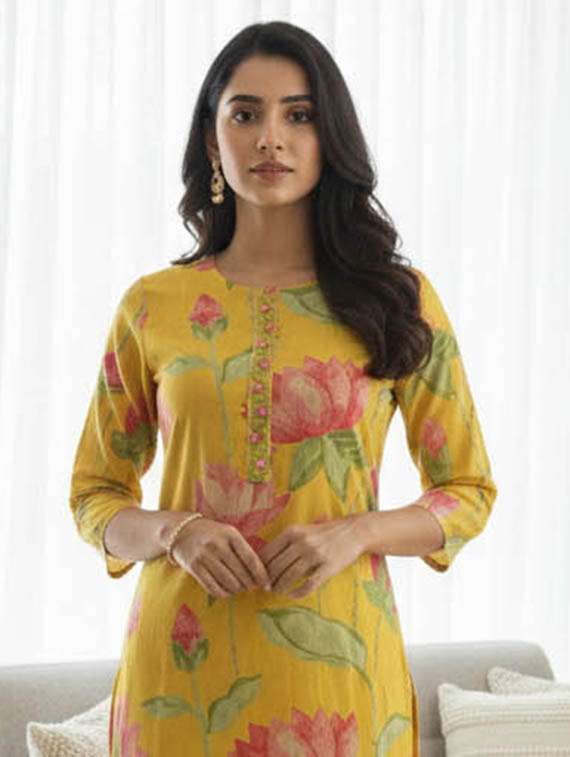 Women Printed Three Quarter Sleeve Kurta And Pant Set - 22385344 -  Standard Image - 1