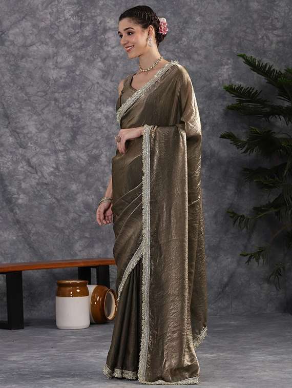 women solid with bordered saree with blouse - 22385348 -  Standard Image - 1