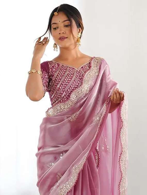 women solid with work embroidered saree with blouse - 22385354 -  Standard Image - 1