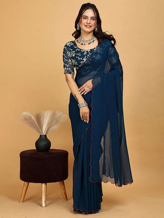women solid plain saree with blouse