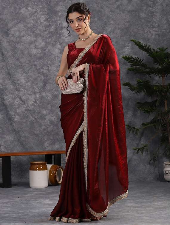 women solid with bordered saree with blouse - 22385368 -  Standard Image - 1