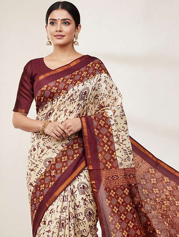 women printed casual wear saree with blouse - 22385374 -  Standard Image - 1