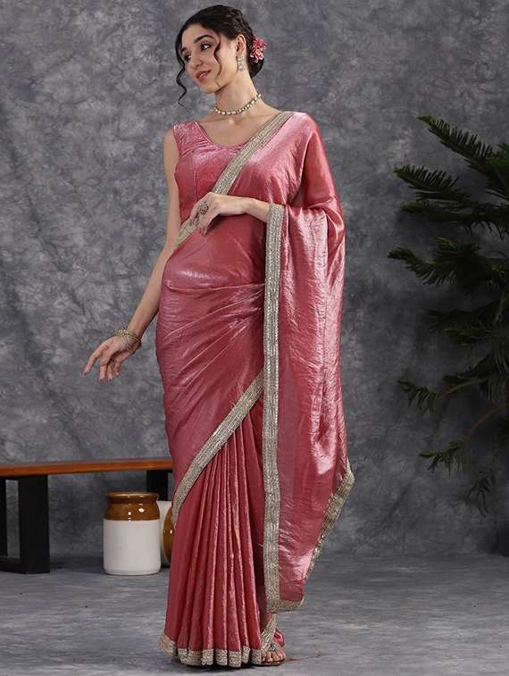women solid with bordered saree with blouse - 22385377 -  Standard Image - 1