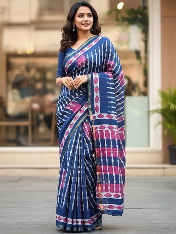 women printed casual wear saree with blouse