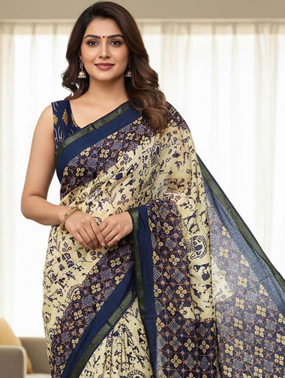 women printed casual wear saree with blouse - 22385384 -  Standard Image - 1