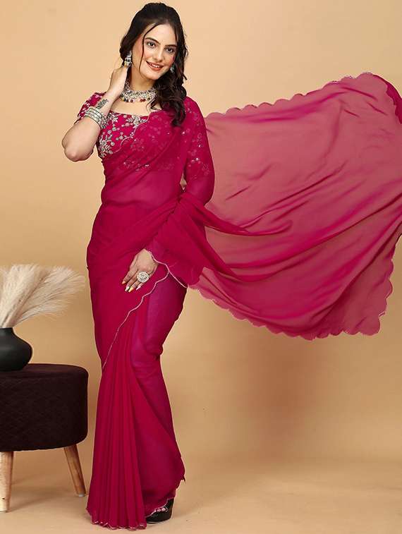 women solid plain saree with blouse