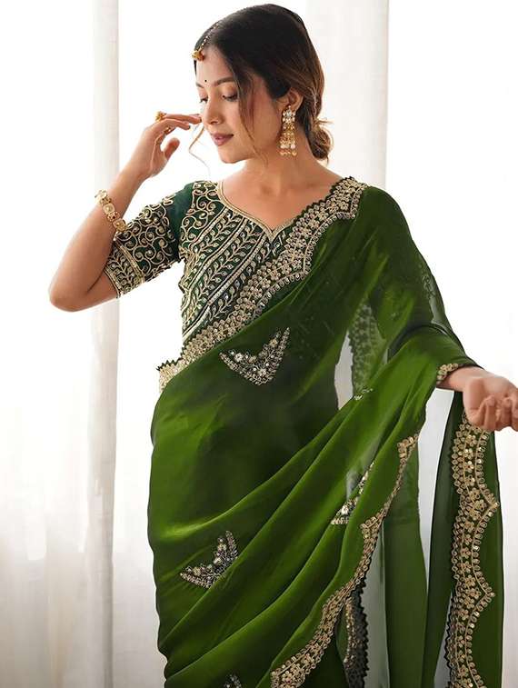 women solid with work embroidered saree with blouse - 22385396 -  Standard Image - 1