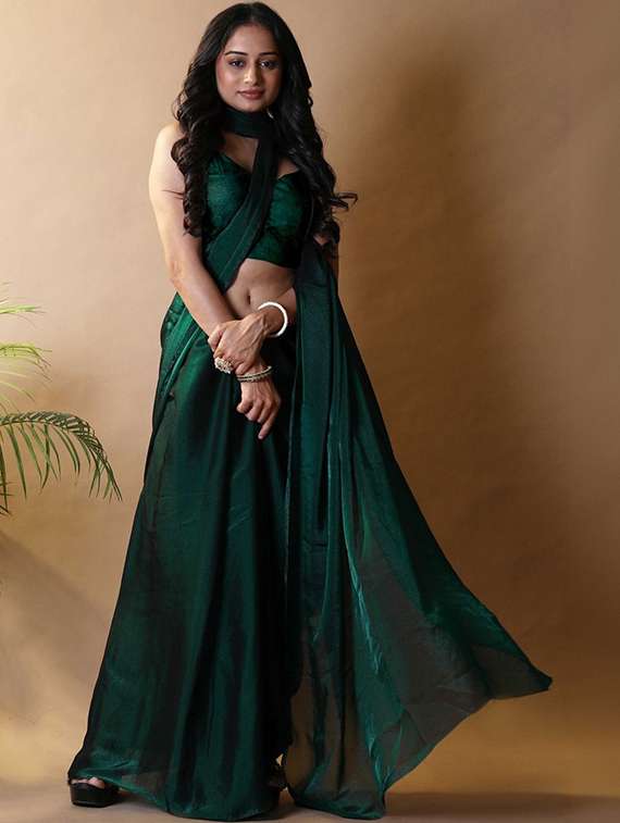 women solid plain saree with blouse - 22385402 -  Standard Image - 1