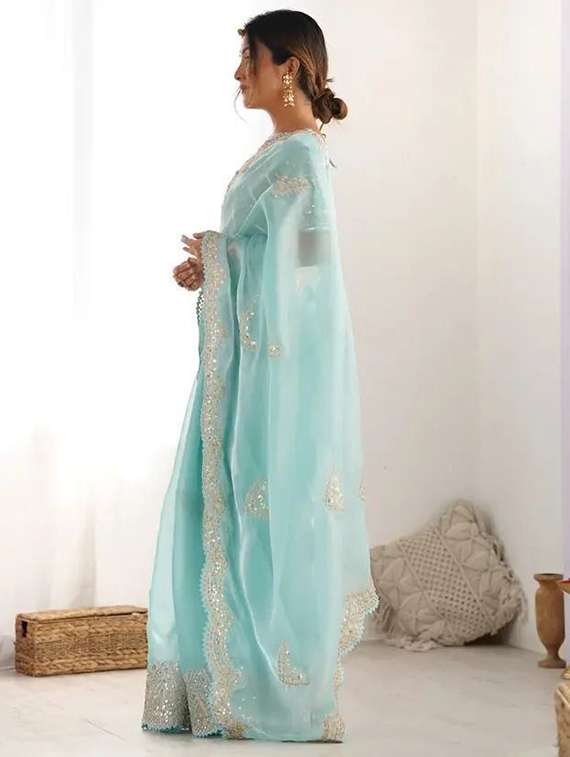 women solid with work embroidered saree with blouse - 22385404 -  Standard Image - 1