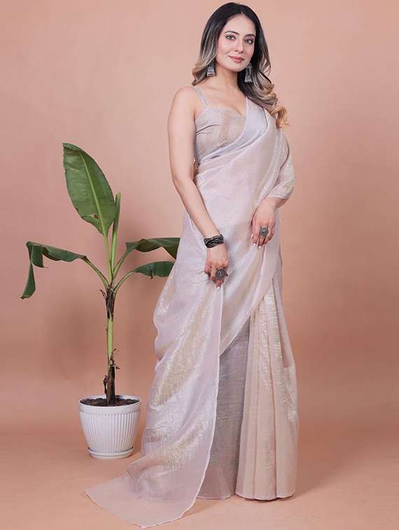 women solid plain saree with blouse - 22385413 -  Standard Image - 1