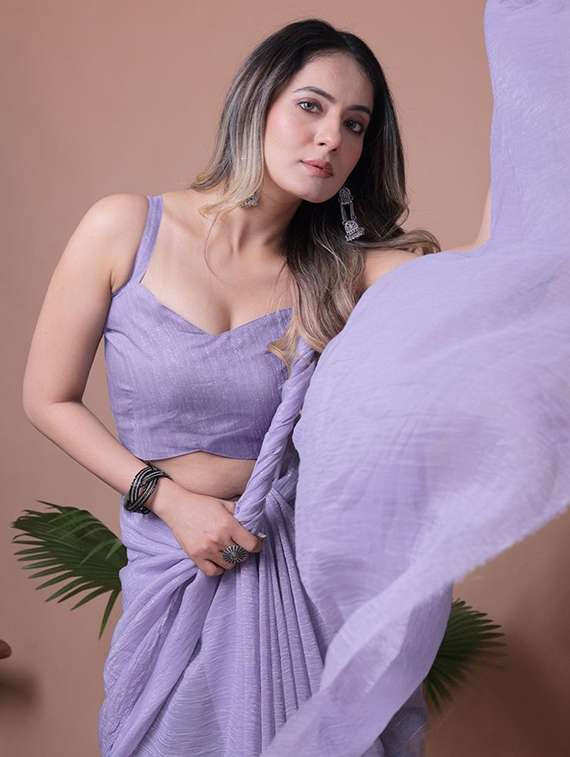 women solid plain saree with blouse - 22385417 -  Standard Image - 1