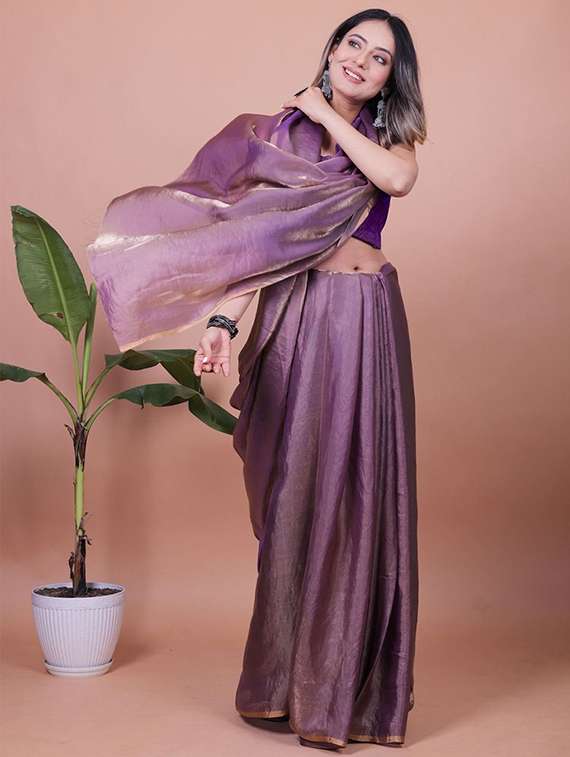 women solid plain saree with blouse - 22385421 -  Standard Image - 1
