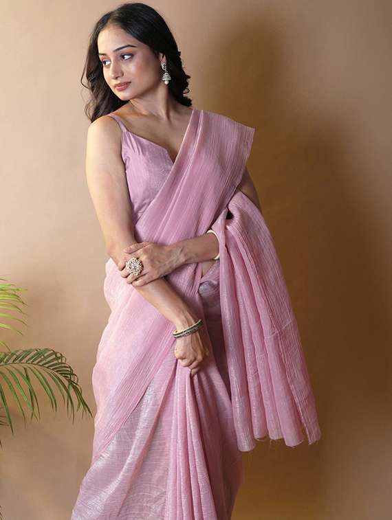 women solid plain saree with blouse - 22385430 -  Standard Image - 1