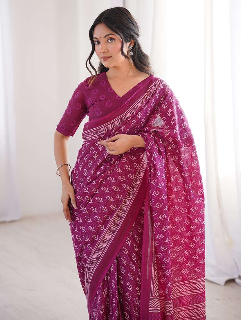 Women Printed Casual Wear Saree With Blouse - 22385469 -  Standard Image - 1