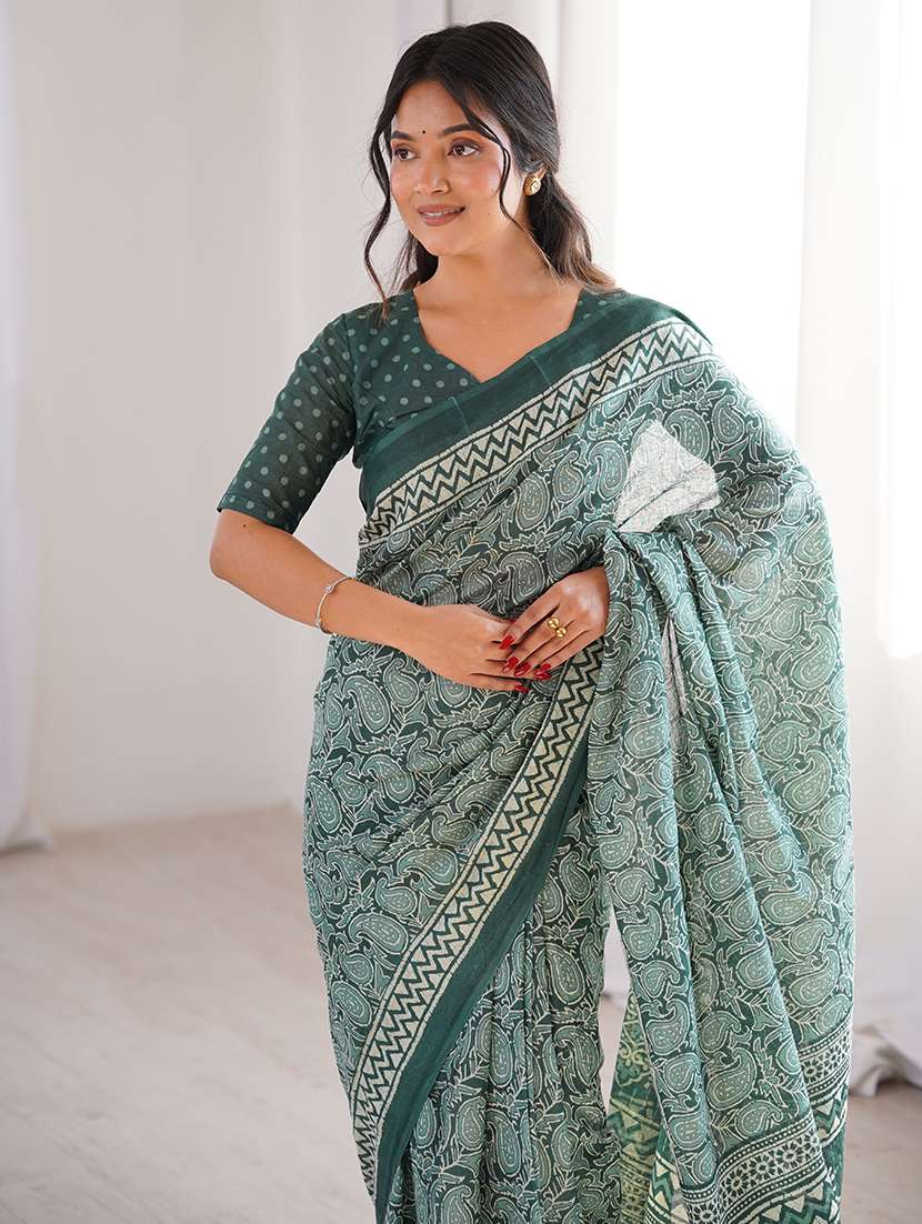 Women Printed Casual Wear Saree With Blouse - 22385479 -  Standard Image - 1