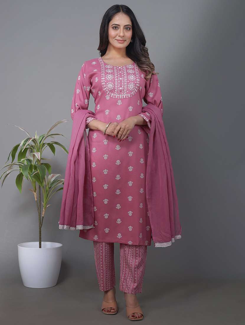 women printed three quarter sleeve kurta pant with dupatta set - 22385490 -  Standard Image - 1