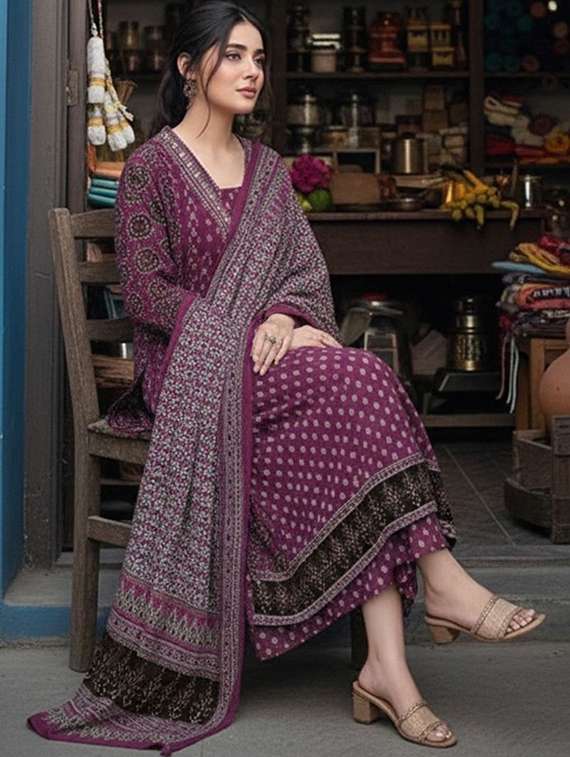 women printed three quarter sleeve kurta pant with dupatta set - 22385524 -  Standard Image - 1