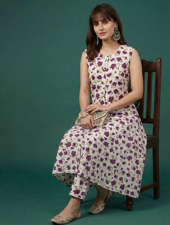 Women Printed Sleeveless Kurta Pant Set - 22385534 -  Standard Image - 1