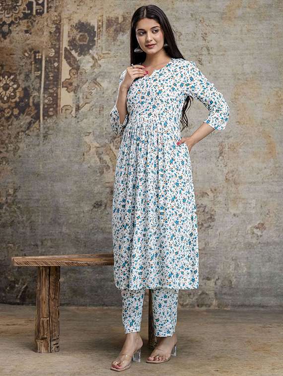 women printed three quarter sleeve kurta pant set - 22385544 -  Standard Image - 1