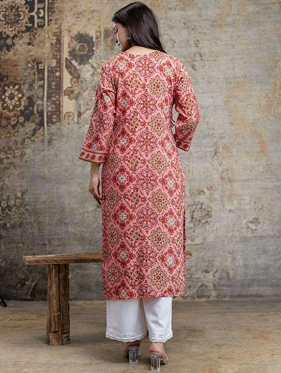 women printed three quarter sleeve straight kurta - 22385549 -  Standard Image - 4