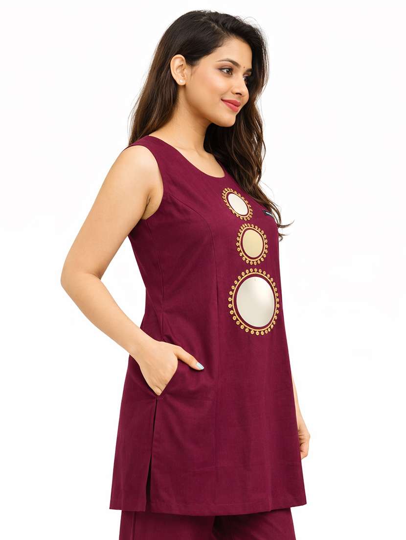 women solid with work sleeveless ethnic co-ord set - 22385551 -  Standard Image - 1