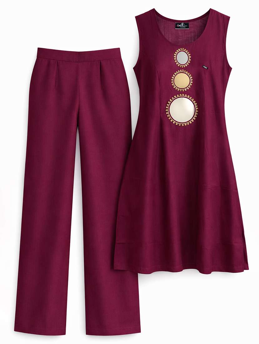 women solid with work sleeveless ethnic co-ord set - 22385551 -  Standard Image - 4