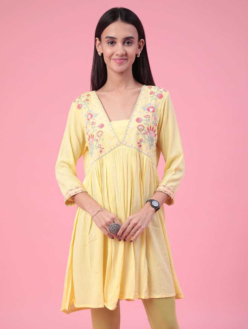 yellow cotton flared kurti