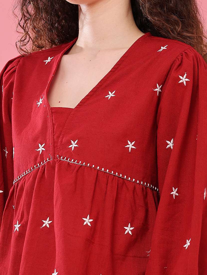 Women Embroidered Three Quarter Sleeves A-line Top - 22385906 -  Standard Image - 1