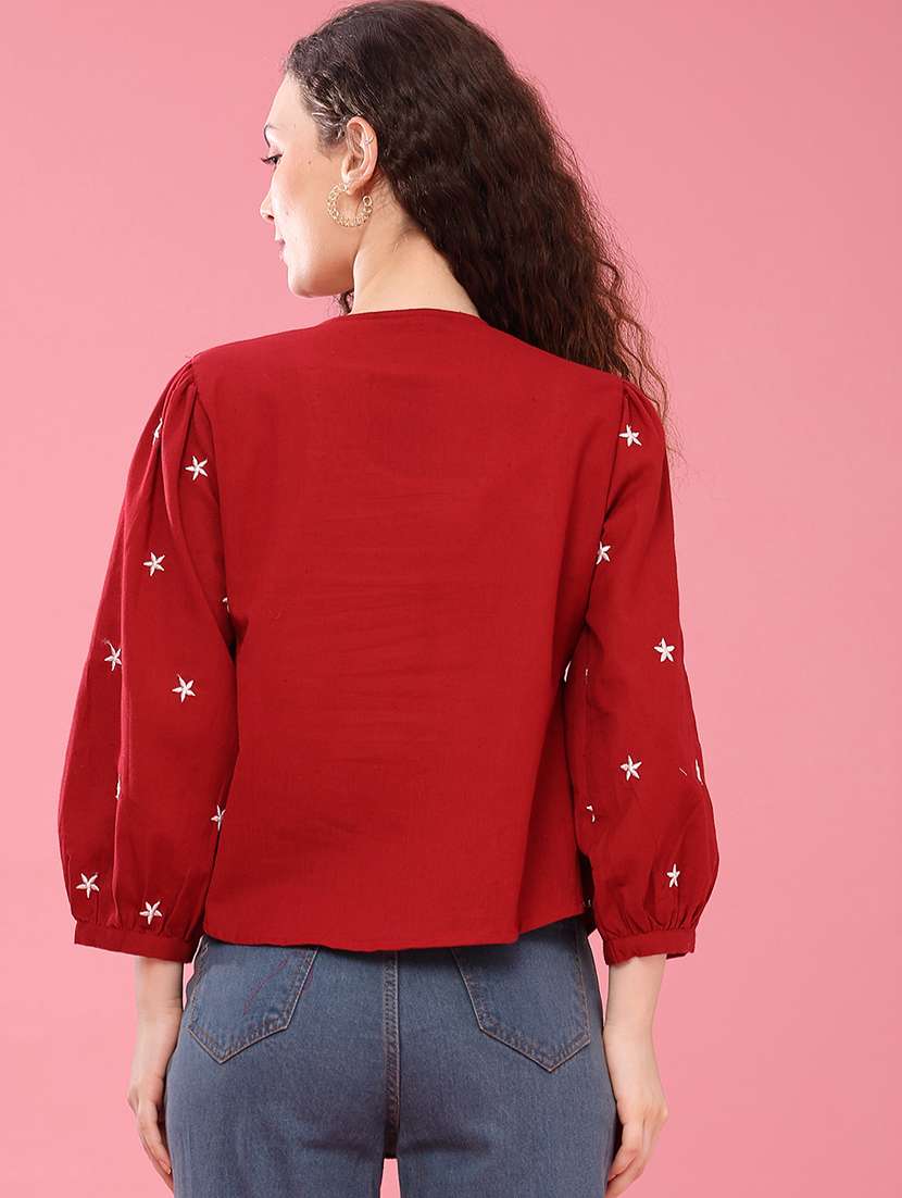 Women Embroidered Three Quarter Sleeves A-line Top - 22385906 -  Standard Image - 4