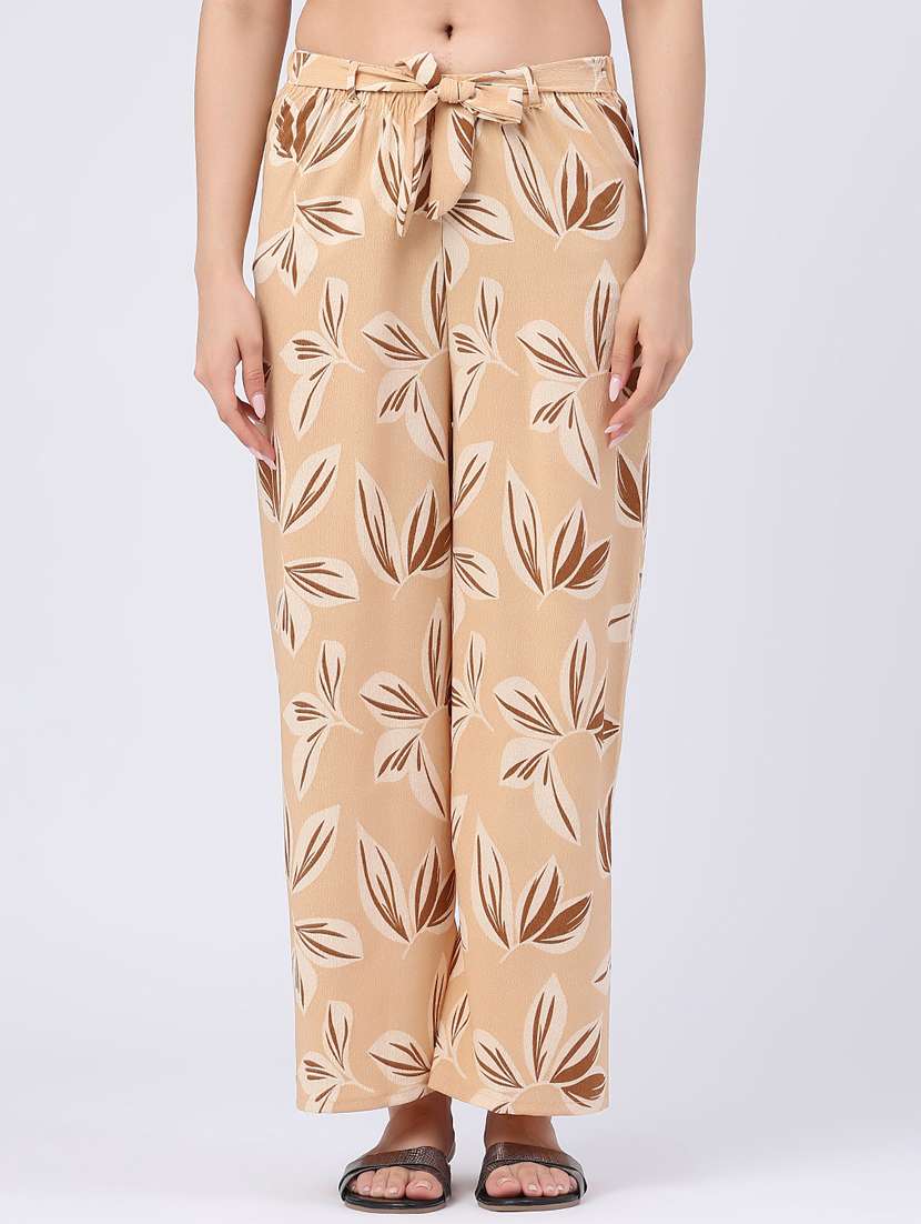 women printed mid rise wide leg trouser
