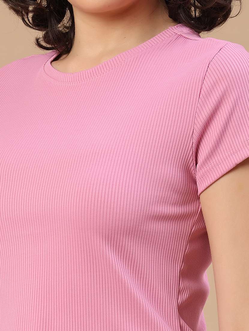 women solid short sleeves crop t-shirt - 22386569 -  Standard Image - 1