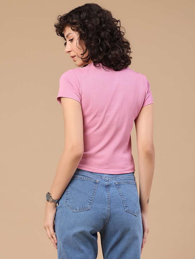 women solid short sleeves crop t-shirt - 22386569 -  Standard Image - 4