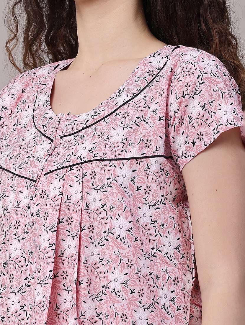 Women Printed Short Sleeves Nighty - 22386578 -  Standard Image - 1