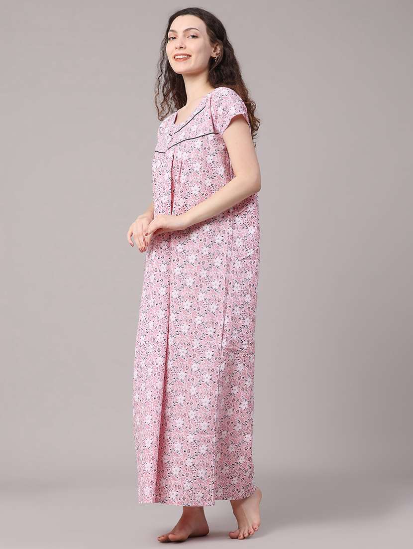 Women Printed Short Sleeves Nighty - 22386578 -  Standard Image - 4