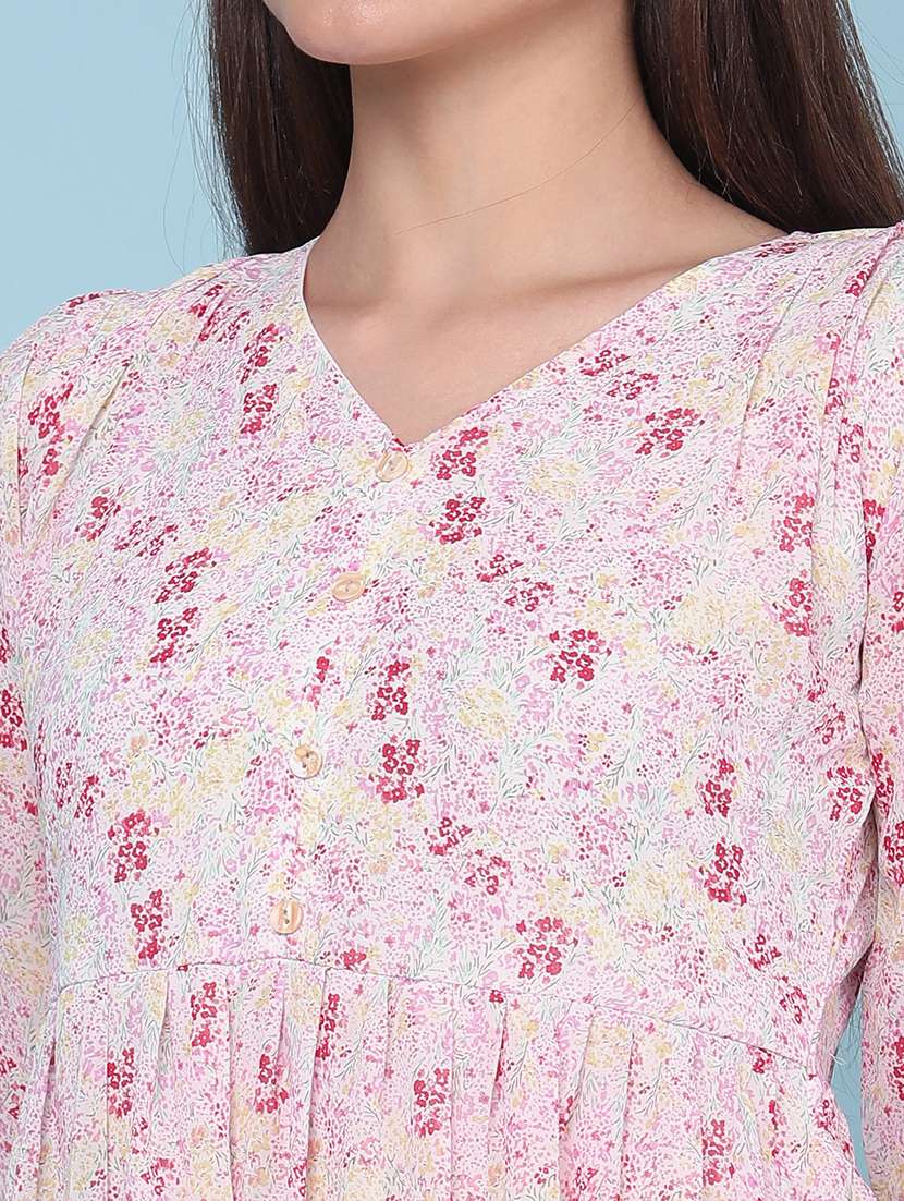 women printed v neck fit and flare dress - 22386580 -  Standard Image - 1