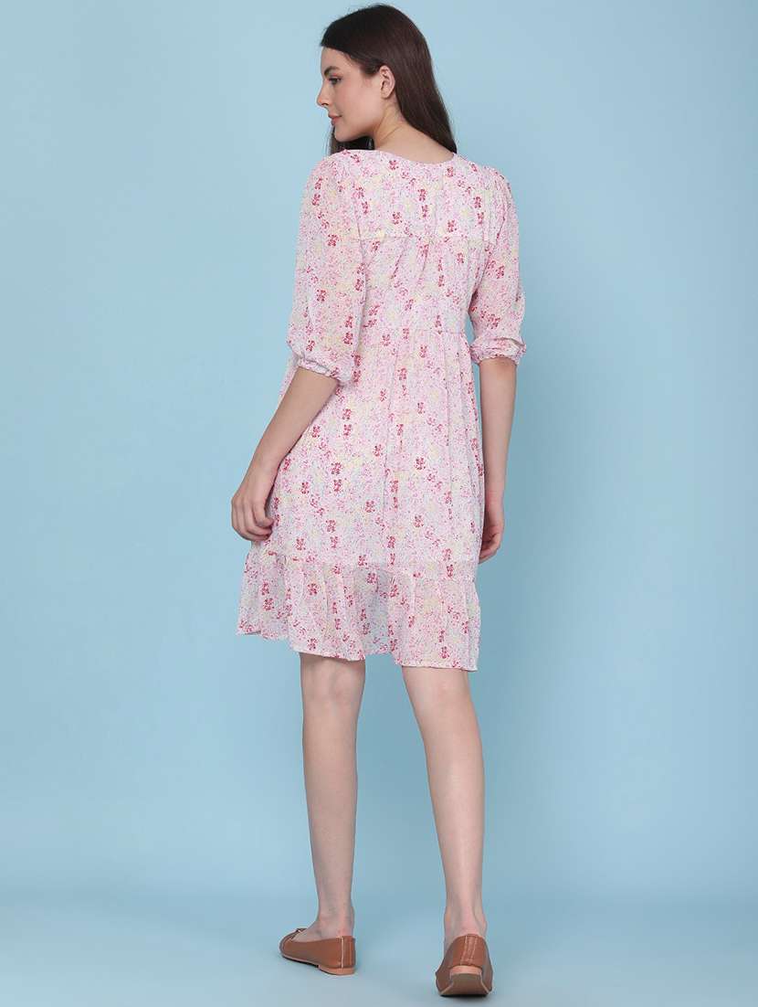 women printed v neck fit and flare dress - 22386580 -  Standard Image - 4