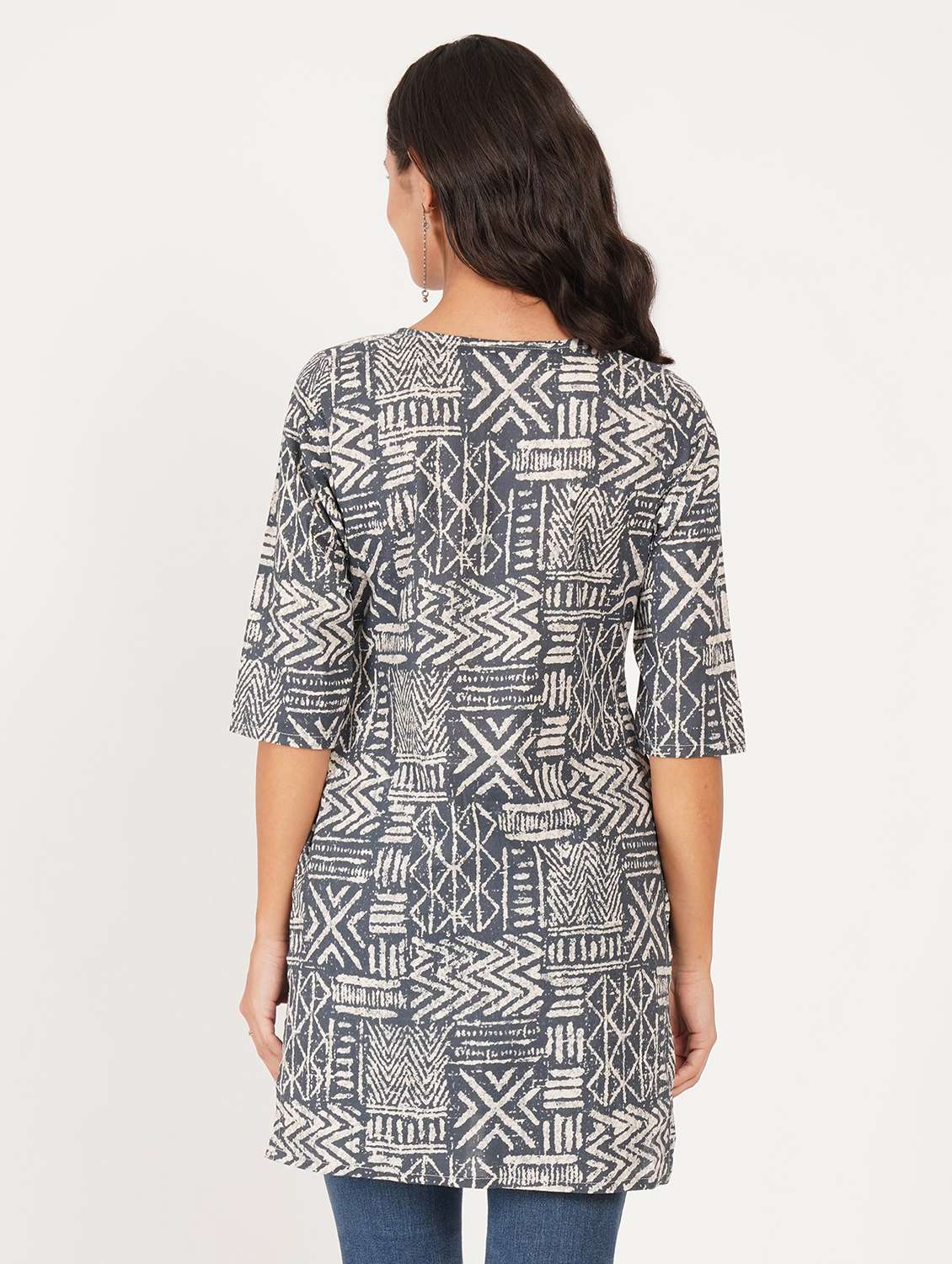 women printed three quarter sleeve straight kurti - 22386953 -  Standard Image - 4